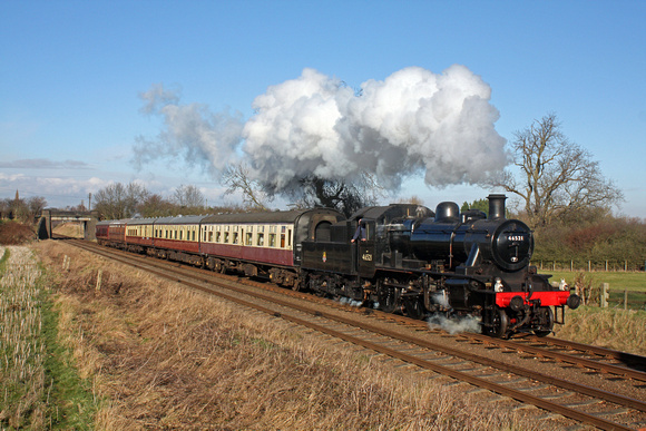 LMS Ivatt Class 2 2-6-0 No 46521 at Woodthorpe on 18.1.15 with 1315 Loughborough - Leicester North  GCR 'The Elizabethan' dining service.