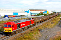 DB Schenker livery 60091 at  Loughborough on 8 9.12 with 6E38  1315 SO Colnbrook - Lindsey Oil Refinery empty bogie tanks