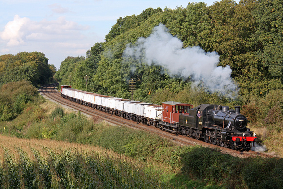 LMS Ivatt 2MT 2-6-0 No  46521  at Kinchley Lane on 7.10.12 with 1400 Loughborough - Swithland Sdgs demonstration Mineral train at the GCR Autumn Steam Gala 2012
