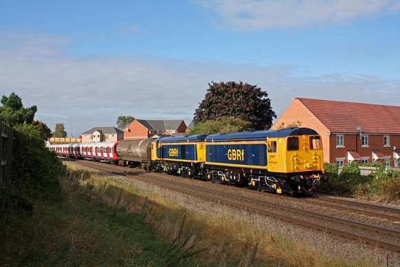 HN Rail 20901 leads  20905 now in GBRf livery with 20096 & 20107(rear) at Melton Mowbray on 10.10.12 with 7X09 1142 Old Dalby - Amersham S Stock train heading for Melton Station and loop to reverse