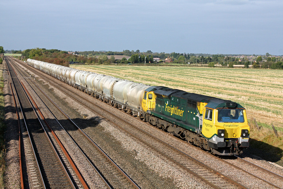 70006 at Cossington, MML heading towards Syston East Junction on 10.10.12 with 6L87  1237 Earles Sdgs - West Thurrock loaded PCA cement tanks