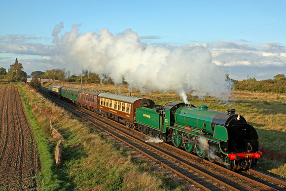S.R. King Arthur Class No 777'Sir Lamiel' at Woodthorpe, GCR on 14.10.12 with 1645 Loughborough - Leicester North service in the low sun