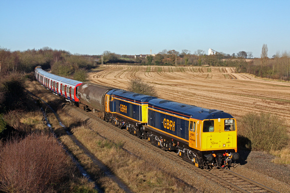 20901+20905 looking fantastic in GBRF colours lead 20311+20314 (rear) at Bagworth Incline heading towards Knighton Junction on 5.12.12 with 7X23 0933 Derby Litchurch Lane - Old Dalby LUL S Stock