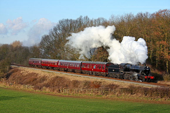 LMS Stanier Mogul No. 42968  at Kinchley Lane on 31.1.10 with 1515 Loughborough - Leicester North service at the GCR Winter Steam Gala January 2010