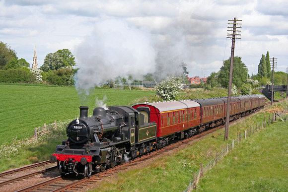 BR standard class 2 2-6-0 No 78019 at Woodthorpe on 10.5.09 with 0915 Loughborough - Leicester North service at the 40th anniv of the closure of the Great Central Railway Gala