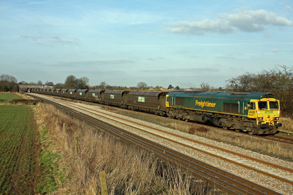 66510 at Thurmaston heading towards Leicester on 17.2.13 with 4Z24 1400 SuN Only Barrow Hill - Daw Mill empty  FHH HHA Wagons