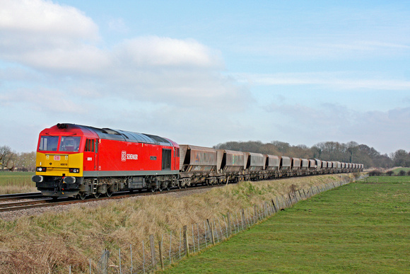 DB Schenker 60019 at Rearsby heading towards Syston East Junction on 27.2.13 with 6Z34 1023 Ferme Park London Concrete - Humberstone Road, Leicester empty Bardon Hoppers