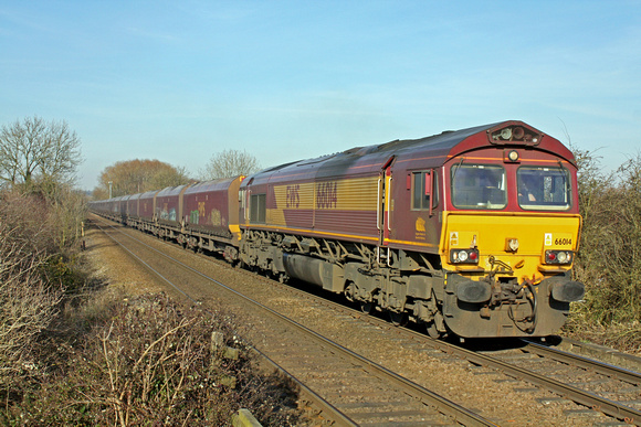 66014 at Sawley near Long Eaton heading towards Castle Donington on 27.2.13 with 4G65 1359 Ratcliffe  P.S. - Daw Mill Colliery empty coal hoppers