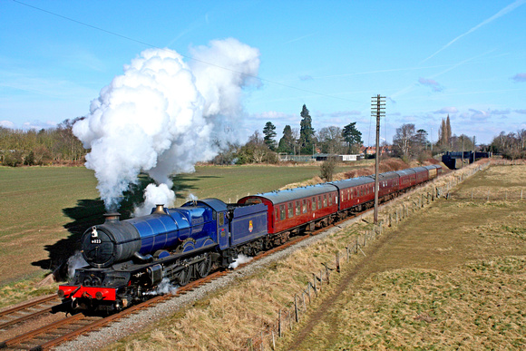 GWR King Class  No 6023'King Edward ll' at  Woodthorpe on 31.3.13 with 1000 Loughborough - Leicester North service at the GCR Easter Vintage Festival