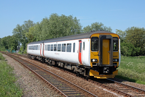 Abellio Greater Anglia Class 156 No 156422 approaches Haddiscoe on 6.6.16 with 2J78 1405 Norwich - Lowestoft service