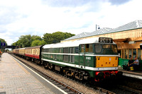 Brush Type 2  Class 31 No D5631 arrives at Sheringham Station on 10.7.23 with 1525 Holt to Sheringham  Heritage Diesel service on the North Norfolk Railway