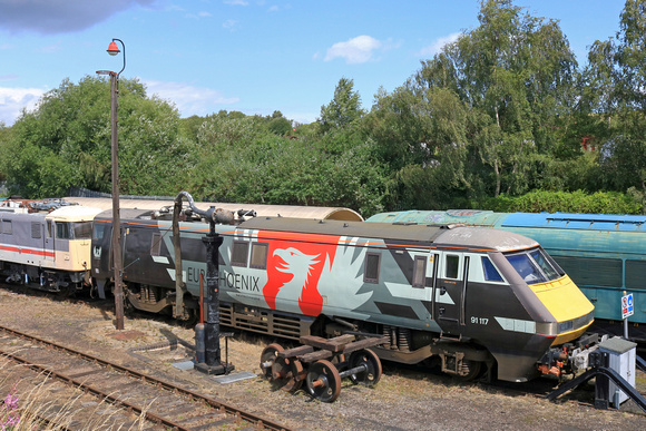 Europhoenix Class 91 No 91117 at Barrow Hill seen on 16.7.23 for possible export