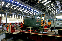 Preserved Class 02 No D2868 stands on the turntable at Barrow Hill Roundhouse Museum on 16.7.23 being used for turntable demostration purposes
