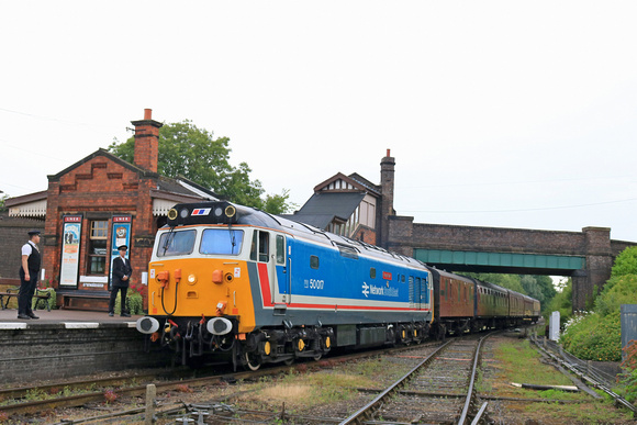 Preserved Class 50 No 50017 'Royal Oak' arrives at Quorn and Woodhouse Station on 8.7.23 with 1500 Loughborough to Leicester North GCR Heritage diesel service