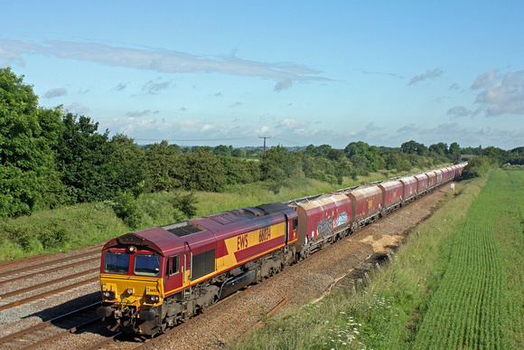 DB Cargo UK 66034 at Cossington, MML on 24.6.16 with 6L75 0415 Peak Forest Cemex Sdgs - Ely Mlf Papworth Sidings loaded old coal hoppers with stone