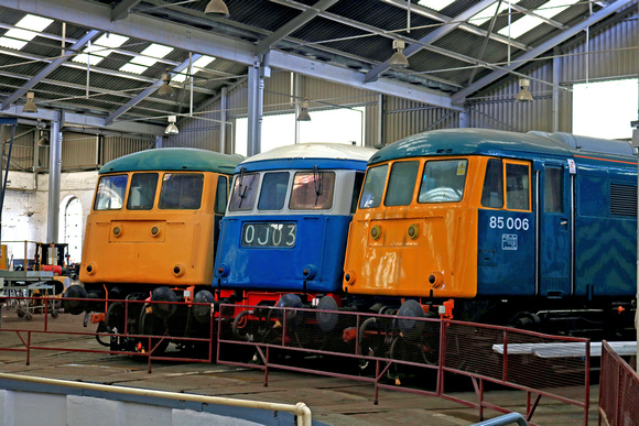 81002, E3035 and 85006 seen on 16.7.23 inside Barrow Hill Roundhouse Museum