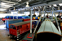 A general view inside Barrow Hill Roundhouse Museum of diesel and electric locos seen on 16.7.23