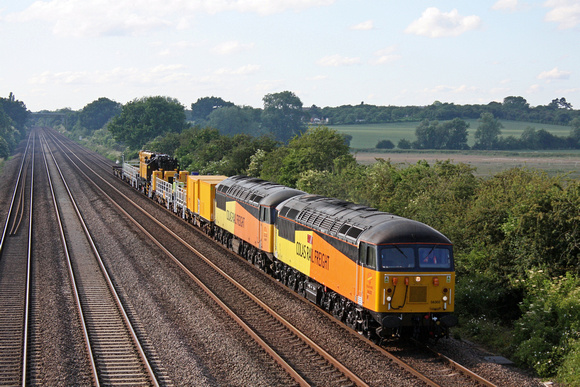 Colas Rail 56302 & 56087 with Network Rail Heavy Duty Diesel Hydraulic Crane  No 99 70 9319013-7 (Kirow 1200) pass Cossington, MML  20.6.16 with 6X56 1125 Scunthorpe B.S.C. (Gbrf) - Long Marston move