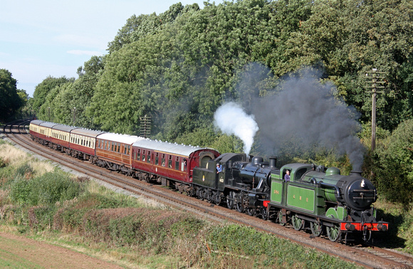 GNR Class N2 No 1744 & LMS Ivatt No 46521 at  Kinchley Lane  on 6.10.13 with 1430 Loughborough - Leicester North service at the GCR  Autumn Steam Gala October 2013