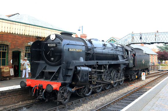 BR-9F-92203 ‘Black Prince’ at Sheringham station seen running round on 10.7.23 to work 1520 service to Holt on the North Norfolk Railway