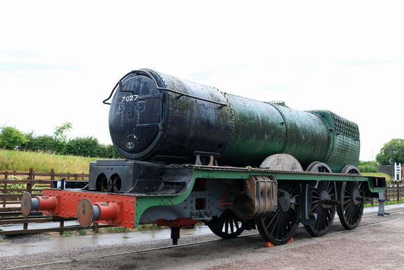 GWR Castle No. 7027 'Thornbury Castle' in the yard at Quorn, GCR  on 8.7.23 ready for departure to Didcot where its boiler is to be used on a new build class 47XX no 4709