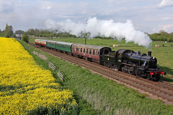 LMS Ivatt Class 2 2-6-0 No 46521 at Woodthorpe , GCR on 6.5.12 with 1645 Loughborough  - Leicester North service alongside a delightful oilseed rape field