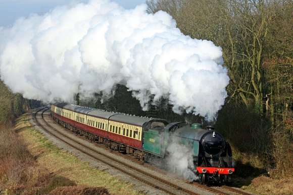 SR King Arthur Class 4-6-0 No.30777 'Sir Lamiel' builds up a head of steam at Kinchley Lane on 27.1.17 with 1300 Loughborough -Leicester North  service at the GCR Winter Steam Gala 27th-29th January 2