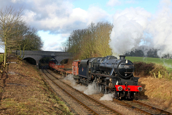 LMS Class 5 (Black Five) 4-6-0 No.45305 passes Rabbit Bridge near Swithland Viaduct on 28.1.17 with 7S14 1140 Loughborough - Swithland Sdgs demo freight at the GCR Winter Steam Gala 27 - 29 January 20