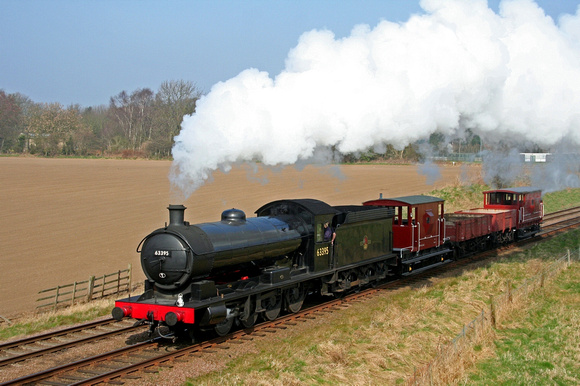 LNER Q6 No 63395 on loan from NYMR at Woodthorpe on 21.3.09 with a demo mixed freight from Loughborough - Rothley Brook at the 1960's GCR gala March 2009