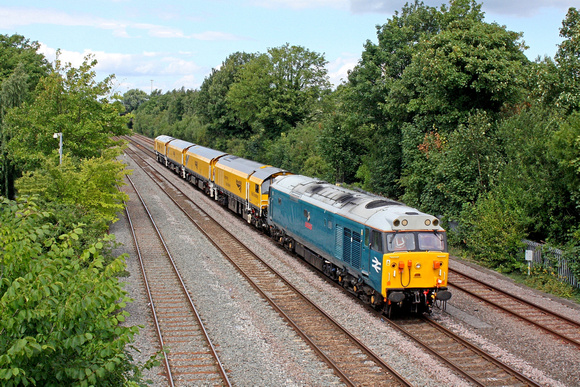 50008 'Thunderer, in BR blue livery hauls Network Rail's Rail Grinder No's DR 97304 - 97301 past Long Eaton on 4.8.17 with 4Z01 1210 Thoresby Coll Jn - Derby R.T.C.(Network Rail)move operated by LORAM