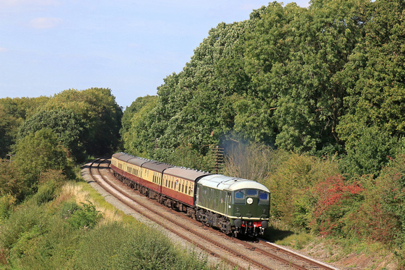 Guest loco Class 24 No D5054 'Phil Southern' from East Lancs Railway at Kinchley Lane on 3.9.23 with 1440 Loughborough to Leicester North service GCR Diesel Gala September 2023
