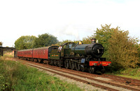 Guest engine GWR Saint 2999 'Lady of Legend' passes Woodthorpe on 7.10.23 with 1505 Loughborough to Rothley local service at GCR Autumn Steam Gala Oct 2023