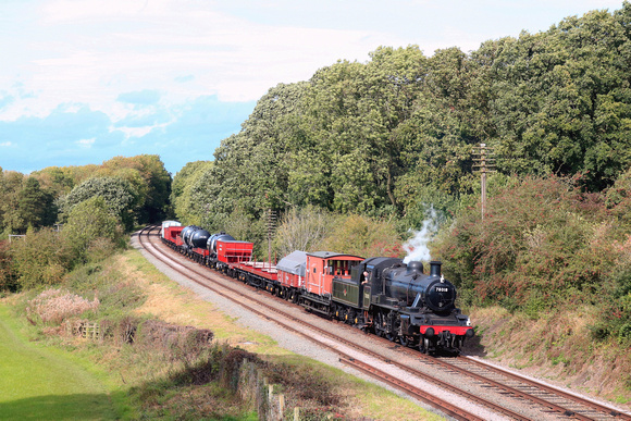 BR Standard 2 78018 passes Kinchley Lane on 6.10.23 with 1330 Loughborough to Rothley Brook mixed demo freight at GCR Steam Gala Oct 2023