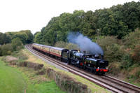 Guest Locos GWR Pannier Tank 7714 &  GWR Saint 2999 'Lady of Legend'  at a dull Kinchley Lane on 8.10.23 with 1430 Loughborough to Leicester North service  at GCR Autumn Steam Gala Oct 2023