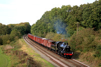 BR Standard Class 2MT 2-6-0 No.78019 passes Kinchley Lane on 8.10.23 with 1500 Loughborough to Swithland Sdgs demo van freight at GCR Autumn Steam Gala Oct 2023