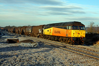 47727'Rebecca' at a very frost and sunny Saxondale heading towards Bingham on 19.1.11 with 6Z56 0602 Washwood Heath - Boston Docks empty steel wagons