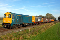 20096 & Railfreight livery 20118 'Saltburn-by-the-Sea' lead 2 tank barriers with 20311 & 20314 at rear East Goscote nr Syston East Junction 13.11.13 6M21 0955 Peterborough - Derby Litchurch Lane move