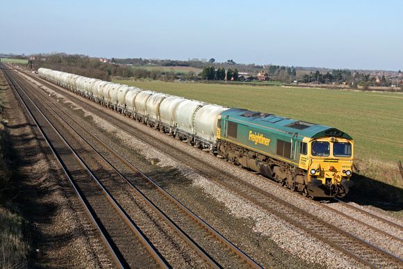 66554 at Cossington heading towards Syston East Junction on 7.3.11 with 6L86 Earles Sdgs - West Thurrock loaded cement PCA tanks