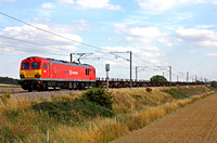 92009'Marco Polo'  at Frinkley Lane, Marston, ECML heading towards Newark on 19.8.11 with 4E32 1152 Dollands Moor - Scunthorpe empty steel carriers.