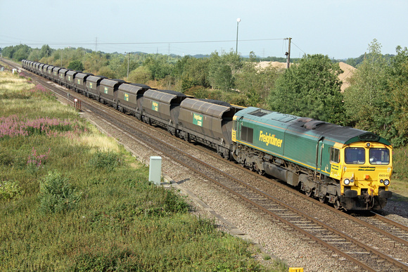 66545 at Catholme near Burton Upon Trent approaching Wichnor Junction on 1.8.11 with  6M51 1145 Immingham Dock - Rugeley Power Station loaded FHH coal hoppers