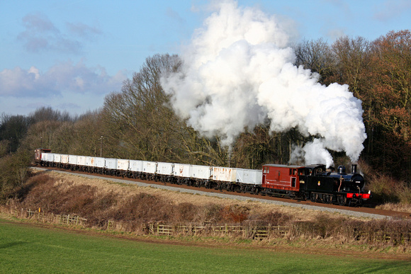LMS Jinty 47406 at Kinchley Lane on 31.1.10 with 1425 Loughborough - Rothley Brook demo freight of Windcutters