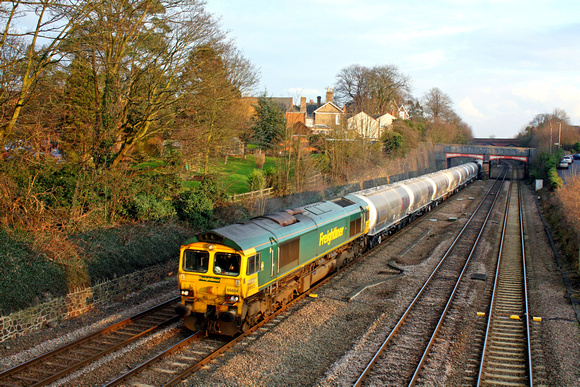 66604 at Barrow Upon Soar, MML on 12.2.16 with 6M91 1113 Theale Lafarge - Hope (Earles Sidings) empty new VTG  Hope cement tanks in beautiful low sunlight