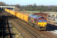 66158 at Sandiacre heading towards Toton Centre on 19.1.11 with 6M23 0836 Doncaster Up Decoy Sdgs - Mountsorrel empty Network Rail yellow IOA wagons. DBS have taken this working over Freightliner