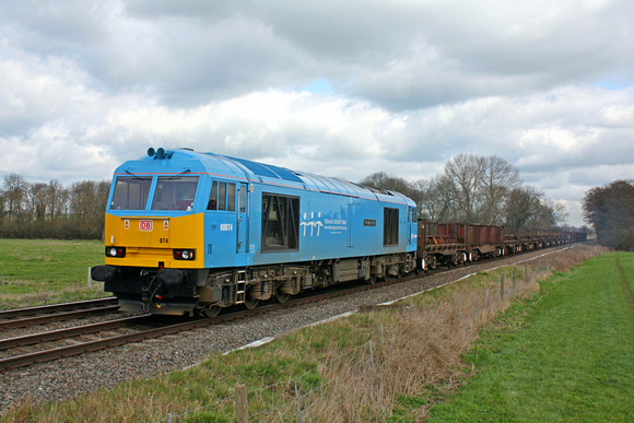 60074'Teenage Spirit' at East Goscote heading towards Syston East  Junction on 19.3.12 with 6V92 1018 Corby - Margam empty  steel coil wagons