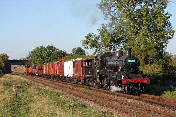 BR Standard 2 No. 78019 running as scrapped classmate 78054 at Woodthorpe on 10.10.10 with 1555 Loughborough - Rothley Brook mixed demo freight at the GCR October 2010 Steam Rail