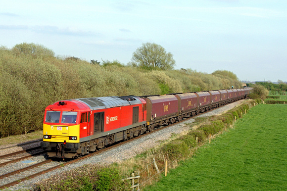 60091 in DB Schenker livery  at Barrow Upon Trent heading towards Stenson Junction on 11.4.14 with 6F58 1530 Ratcliffe P.S. - Liverpool Bulk Terminal empty coal hoppers