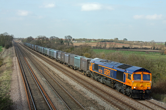 66732 in GBRf Europorte livery at Cossington, MML on 20.3.12 with 4E80 1320 Hotchley Hill (East Leake) - Doncaster  Down Decoy Sdgs  empty gypsum containers via  Humberstone Road, Leicester