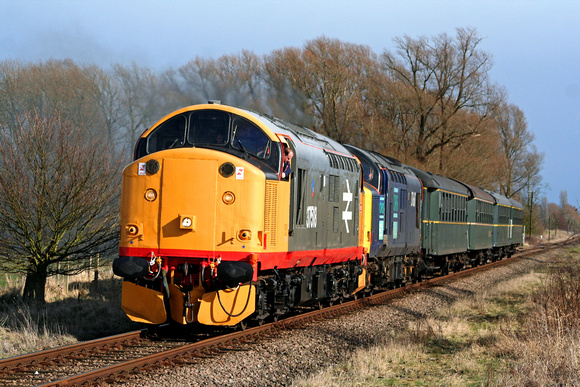 37518 and DRS 37667 at Sutton Cross on 8.3.09 with 1415 Peterborough N.V.  - Wansford service at the Nene Valley Railway Diesel Gala March 2009