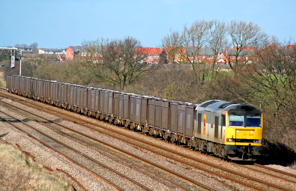 60013 Robert Boyle at Cossington, MML on 9.3.07 with 6E76  1320 Hotchley Hill - Drax empty gypsum contaimers running via Humberstone Road, Leicester