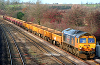 66705 'Golden Jubilee' at Normanton on Soar near Loughborough on 17.1.07 with 6T28 1420 Sandiacre - Mountsorrel Sdgs empty ballast wagons
